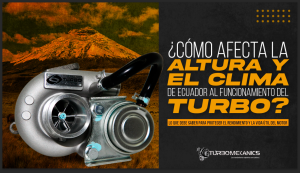 Turbo automotriz con fondo del volcán en Ecuador representando el impacto de la altura en el rendimiento del turbocargador